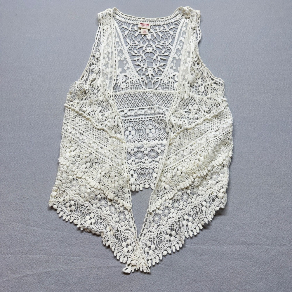Mossimo Supply Co Crochet Vest Cream White Boho Open Front Sleeveless M/L